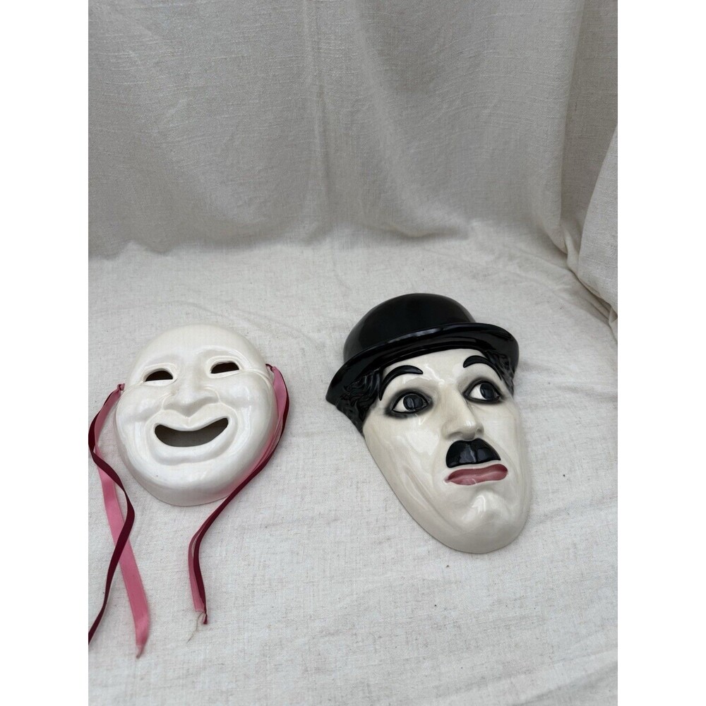 Vintage Clay Art Charlie Chaplin Mask Wall Decor Comedy Theater Masks Set